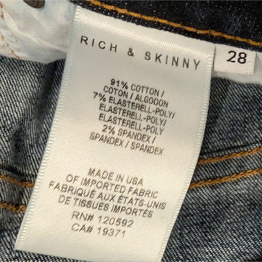 Rich & Skinny Womens 28 Slim Leg Jeans Dark Wash Designer Premium Denim Made USA - Picture 4 of 6